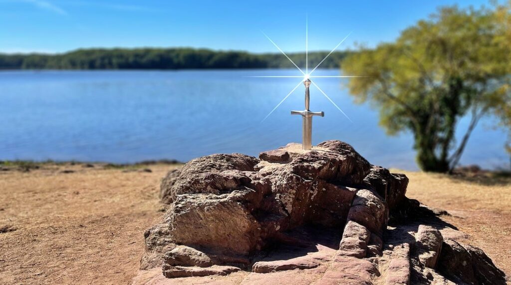 excalibur, sword, rock